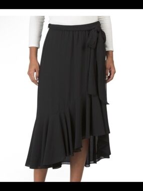 Eliza J Black High-Low Ruffle Wrap Skirt